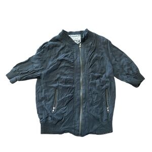 Wet Seal Black Ruched Front Zip Up Bomber Jacket‎ Lightweight Casual